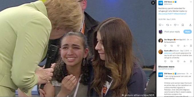 Reem Sahwil (mitte) wurde als 14-jähriges Flüchtlingsmädchen in einem Bürgerdialog von «NDR» mit Angela Merkel bekannt. Angela Merkel