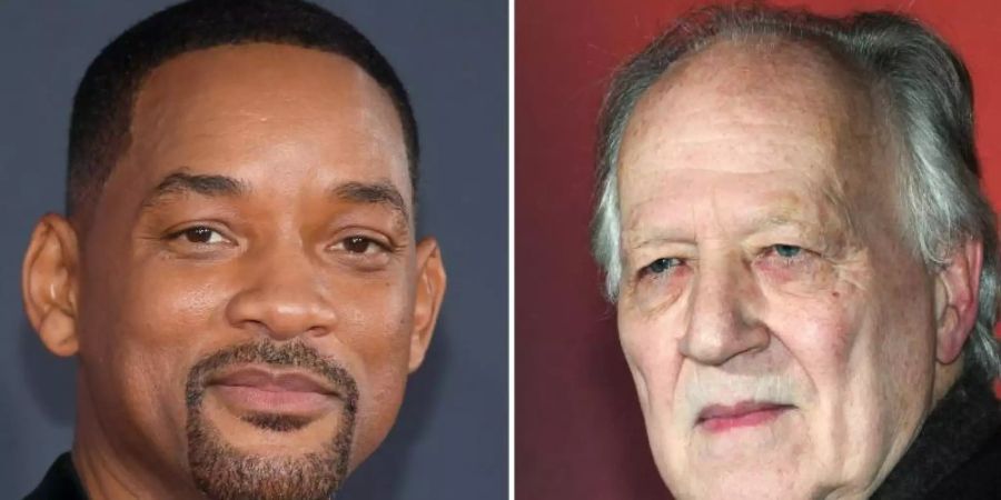 Will Smith (l.) macht sich über Filmregisseur Werner Herzog lustig. Foto: P. Mccarten/U. Düren/Invision/AP/dpa/dpa