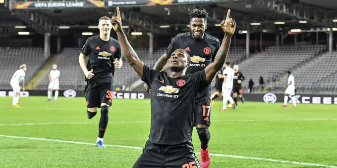 Odion Ighalo feiert sein Tor beim 5:0-Sieg von Manchester United gegen den LASK. Manchester United