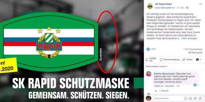SK Rapid Wien verkauft Schutzmasken im Vereinsdesign. sk rapid wien