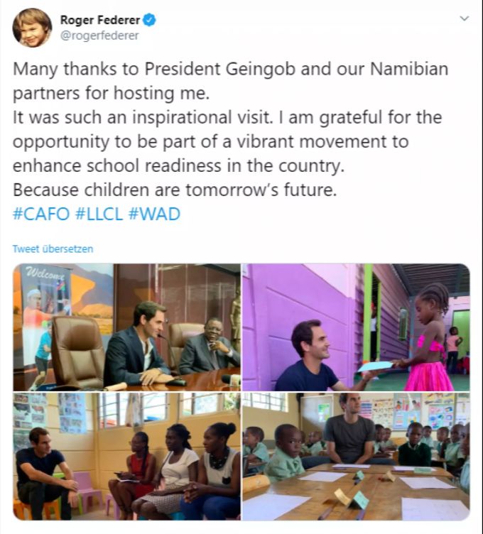 Roger Federer nach seinem Besuch in Namibia. Roger Federer