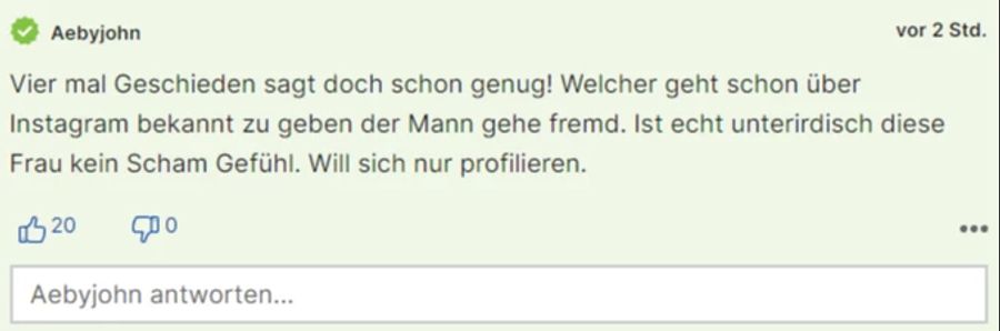 «Aebyjohn» nervt sich über Iris Klein. Die Frau habe kein Schamgefühl.