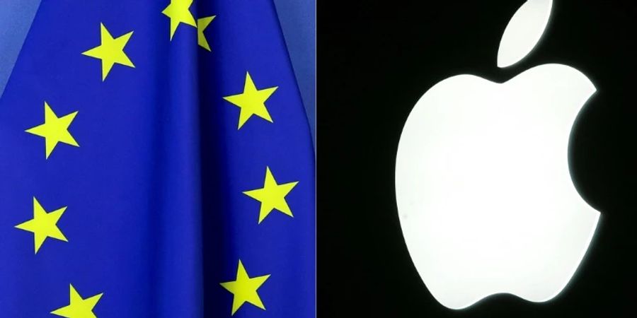 EU-Flagge und Logo von Apple