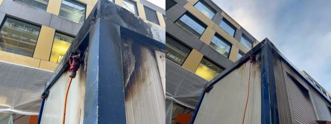 Ein Baucontainer fing mutmasslich durch einen technischen Defekt Feuer. Ein Baucontainer fing mutmasslich durch einen technischen Defekt Feuer
