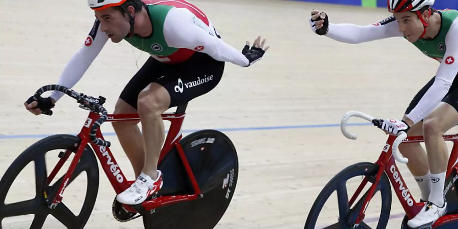 Gold und Bronze: Tristan Marguet (li.) gewann an den Europa-Spielen das Madison (mit Robin Froidevaux), Claudio Imhof (re.) wurde in der Verfolgung Dritter. (Archivbild)