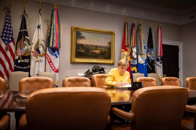 15.07.2021, USA, Washington: Bundeskanzlerin Angela Merkel war in Washington auf Staatsbesuch, als es mit der Unwetterkatastrophe losging. Morgen will sie die betroffenen Gebiete besuchen. Merkel zu Besuch in den USA