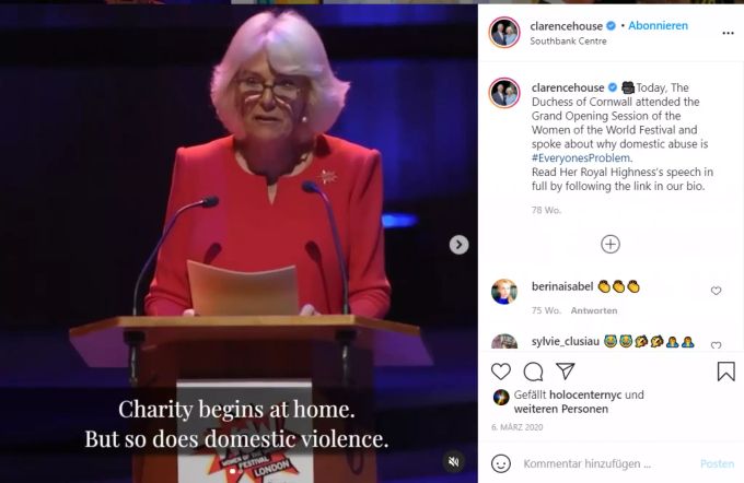 Herzogin Camilla am 6. März 2020 bei einer überaus wichtigen Rede zum Thema häusliche Gewalt. Meghan Markle Camilla