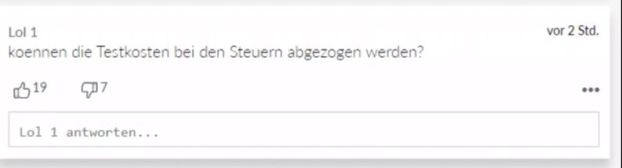 Lol 1 fragt sich, ob die Testkosten bei den Steuern abgezogen werden können.