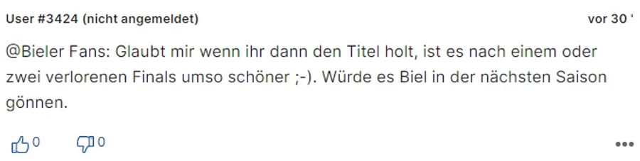 Dieser User, offensichtlich ein Fan des EHC Biel, kann der Niederlage etwas Positives abgewinnen.