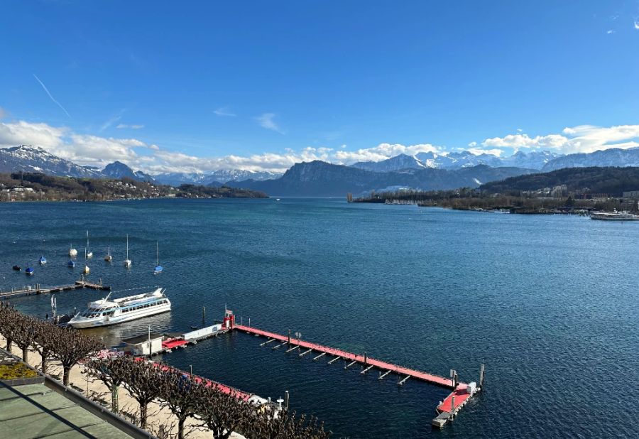 Die Wohnung bietet eine schöne Aussicht auf den Vierwaldstättersee und die Berge.