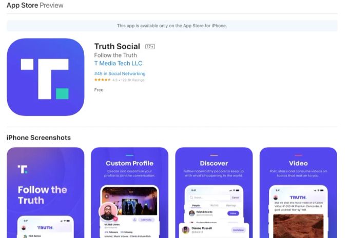 Truth Social wurde von einem Trump-Unternehmen kreiert. Derzeit ist die App nur für Apple-Produkte und US-Amerikaner verfügbar. Truth Social