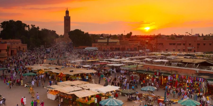 Markt Marrakesch Marokko Sonnenuntergang