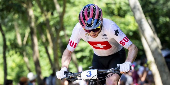 Mathias Flückiger während des Cross-Country-Rennens an Olympia 2024. Olympia 2024