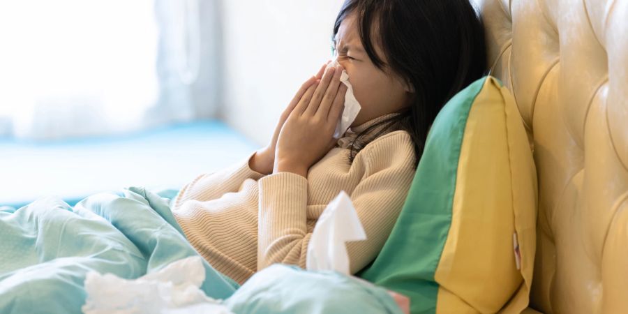 Heuschnupfen Niesen Frau im Bett