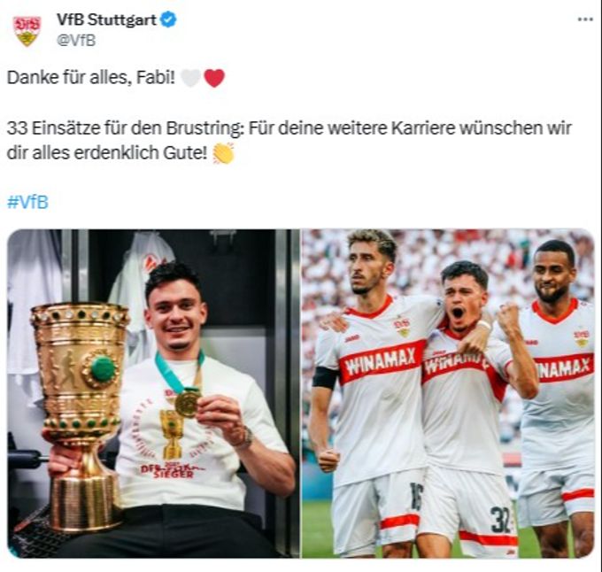 Der VfB Stuttgart verabschiedet sich von Fabian Rieder. Fabian Rieder