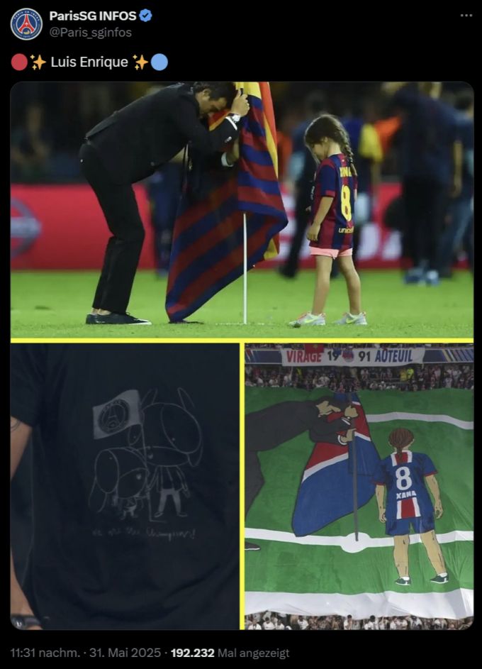 Luis Enrique und die Fans von Paris St. Germain denken nach dem Champions-League an Xana (†9). Paris St. Germain