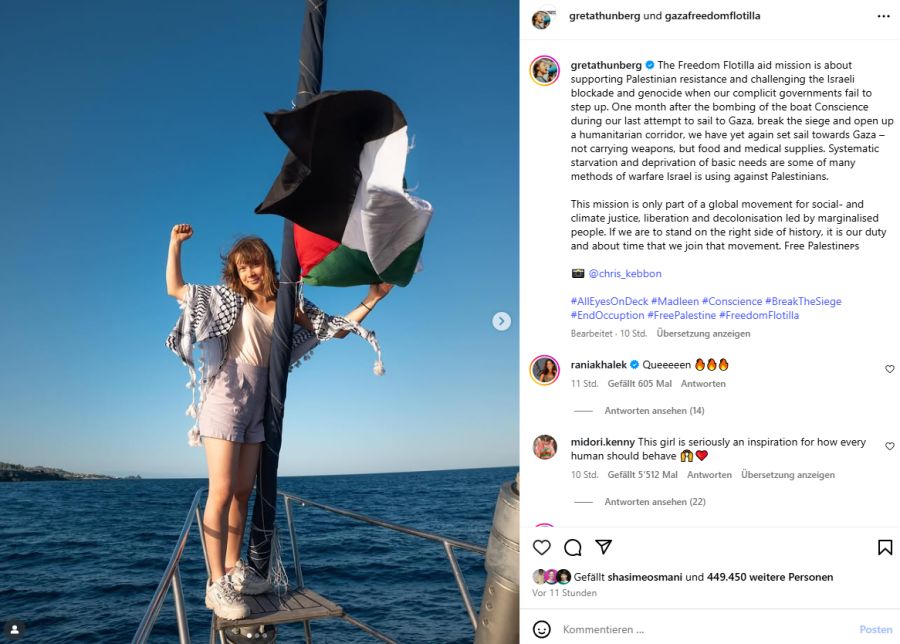 Greta Thunberg ist jetzt auf dem Weg nach Gaza.