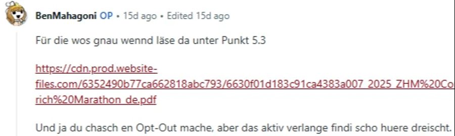 Wer nicht will, dass Daten weitergegeben werden, muss dies ausdrücklich so verlangen bei den Veranstaltern. «Dreist», findet der User, der die Diskussion gestartet hat.