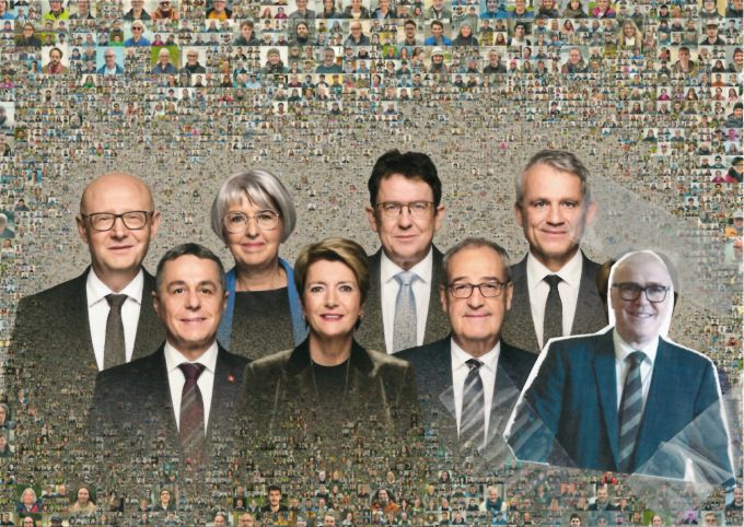 Mit der Wahl von Martin Pfister in den Bundesrat braucht es auch ein neues Bundesratsfoto. Hier ein ungefährer Vorschlag. Bundesratsfoto Martin Pfister