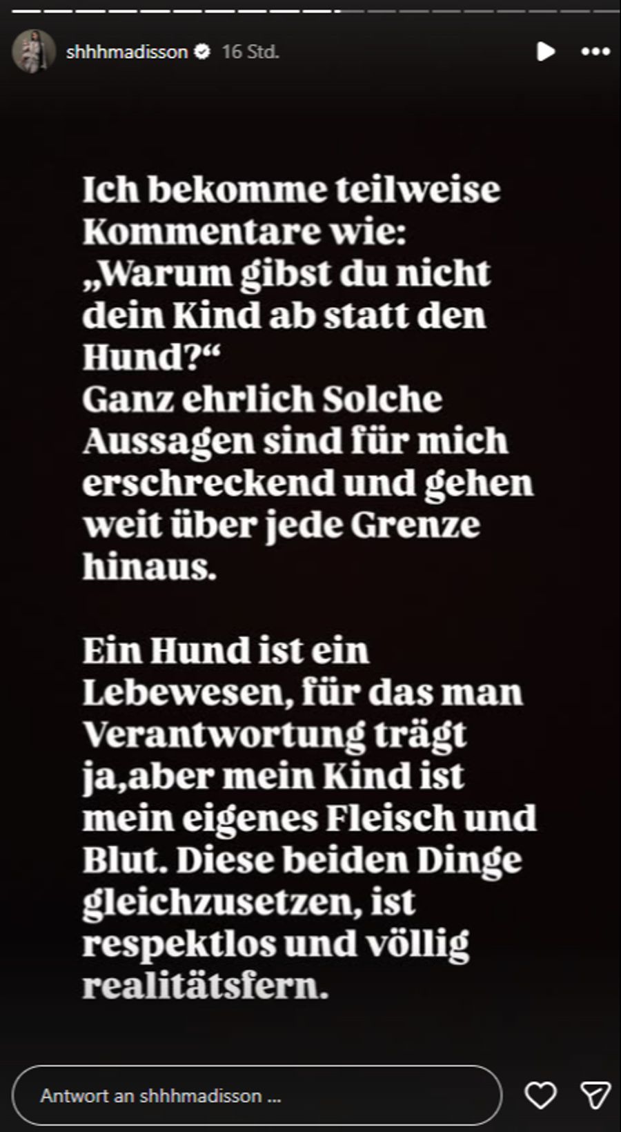 Mia Madisson verurteilt die Hassnachrichten scharf.