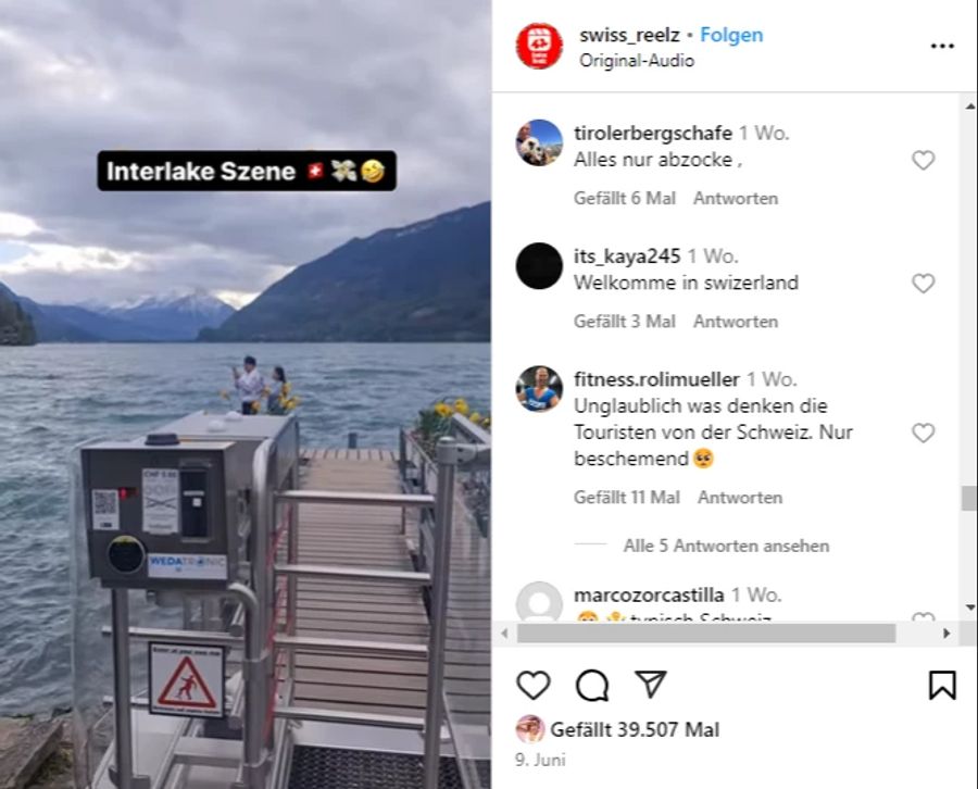 Auf Instagram hagelt es jetzt Kritik – zwei Touristen machen sich in einem Video über die Gebühr lustig. «Alles nur Abzocke», kommentiert jemand.