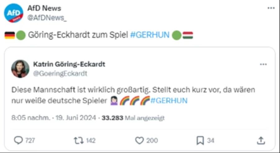 Der umstrittene X-Post von Katrin Göring-Eckardt: Die Autorin hat ihn inzwischen gelöscht.