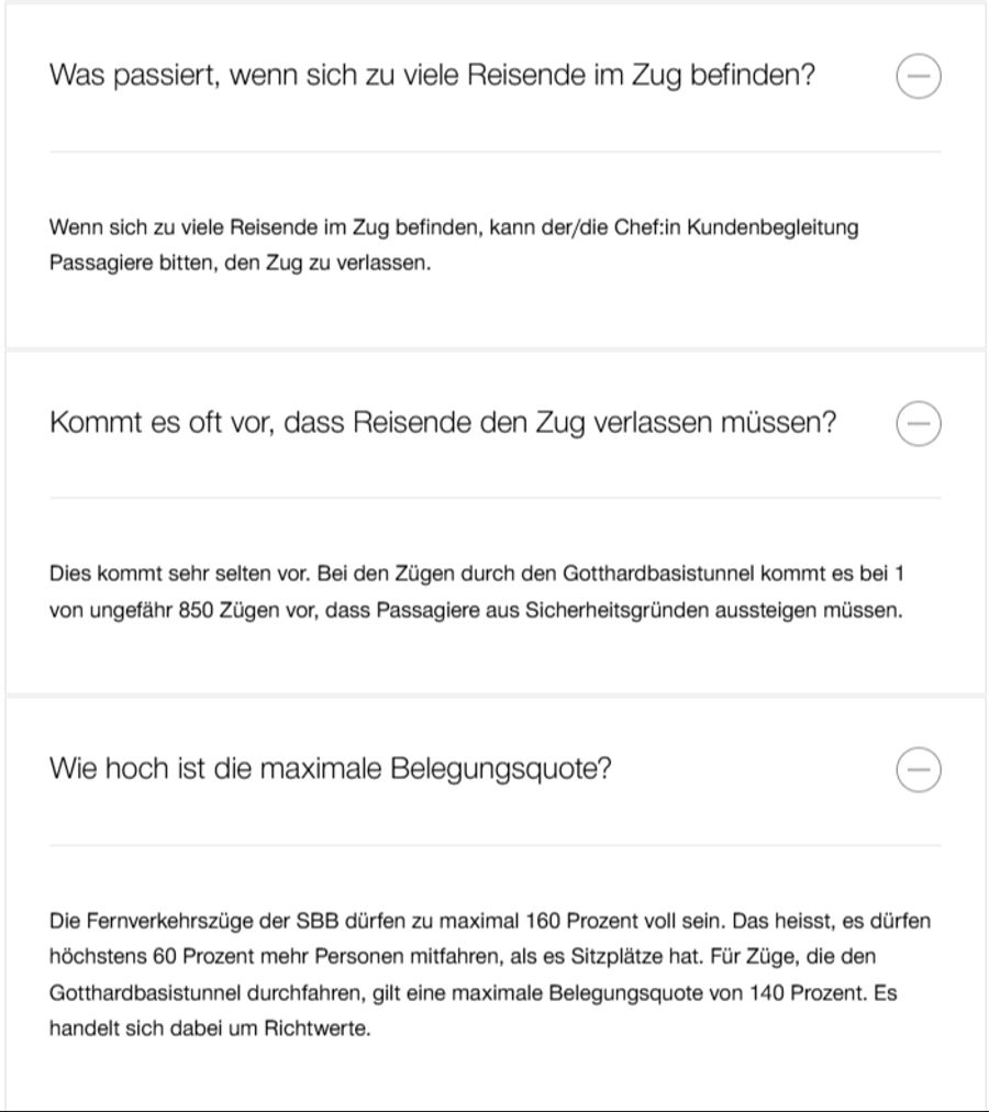 Auf der eigenen Webseite erklärt das Bahnunternehmen, wie bei einer Überbelegung gehandelt wird.