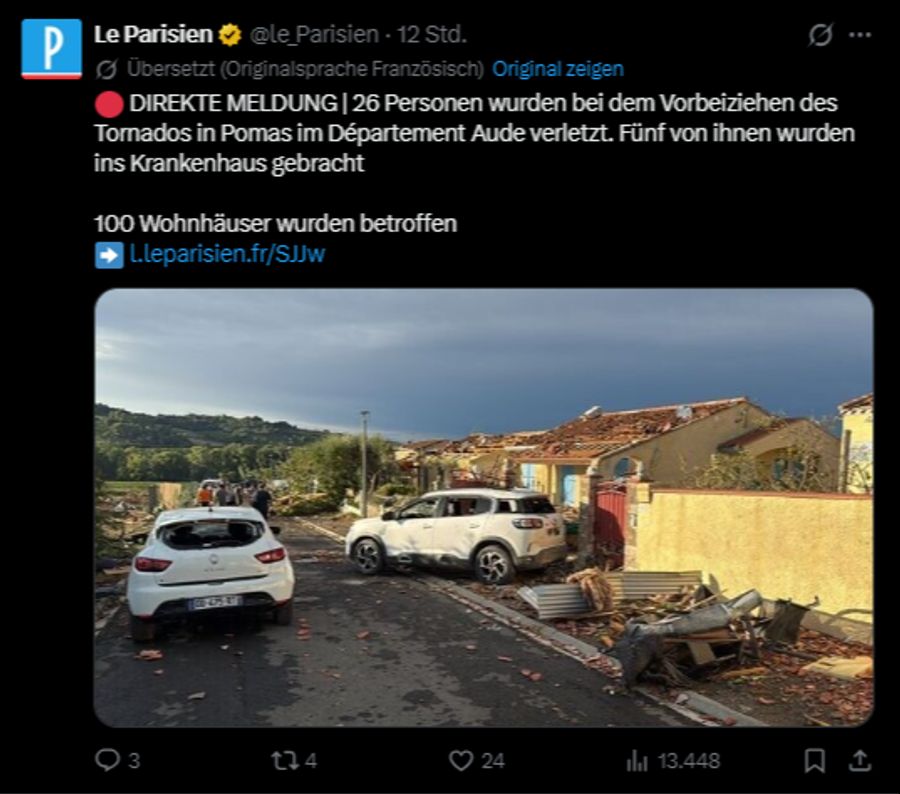 Hunderte Häuser sind nach dem Tornado in Pomas (F) beschädigt.