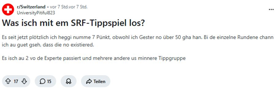 Was ist mit dem SRF-Tippspiel los? Diese Frage wird auch in Online-Foren gestellt.
