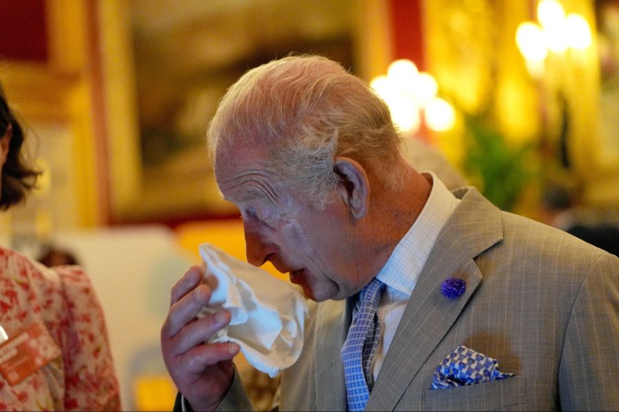 King Charles schwitzte bei einem Event in London. Den Schweiss tupfte er sich noch selbst ab.