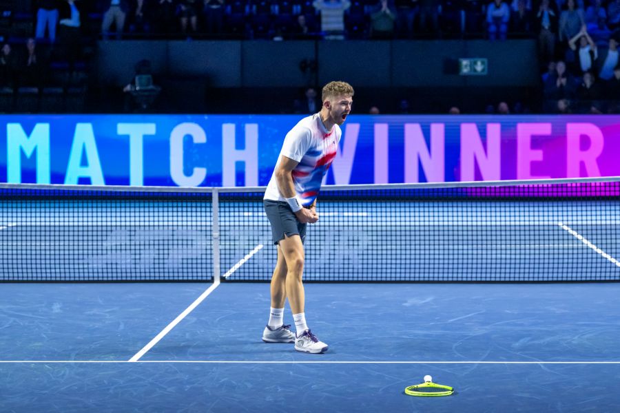 Kym schreit nach dem Matchball seine Freude heraus. Bei 5:6 im dritten Satz hatte er sich vorgenommen, jeden Punkt laut zu bejubeln.