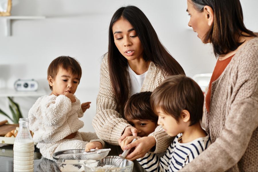 Familie, Küche, Teigzubereitung