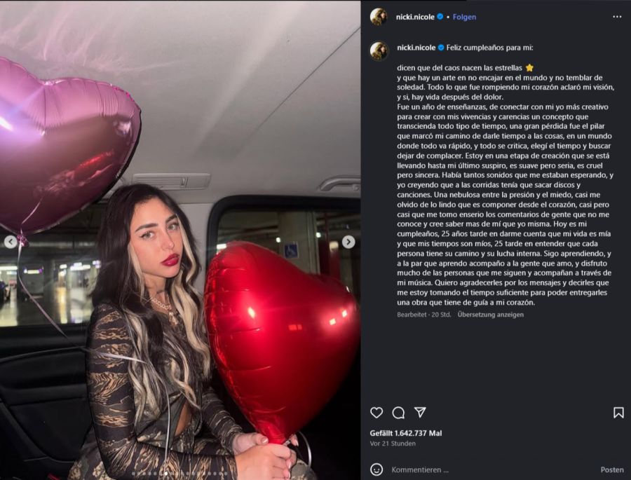 Nicki Nicole feierte am Montag ihren 25. Geburtstag.