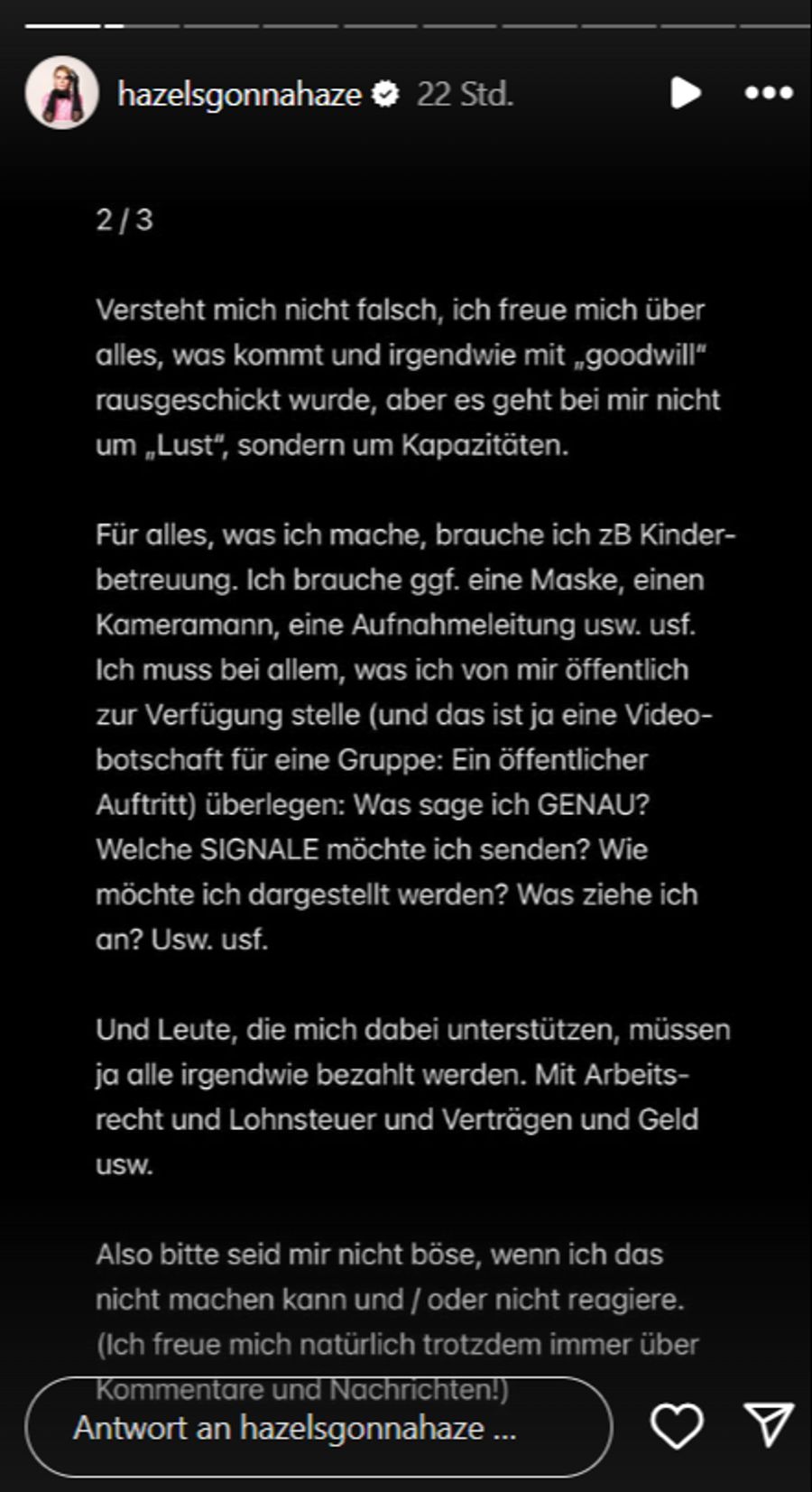 Die Komikerin erklärt ihren Fans, warum sie nicht antwortet.