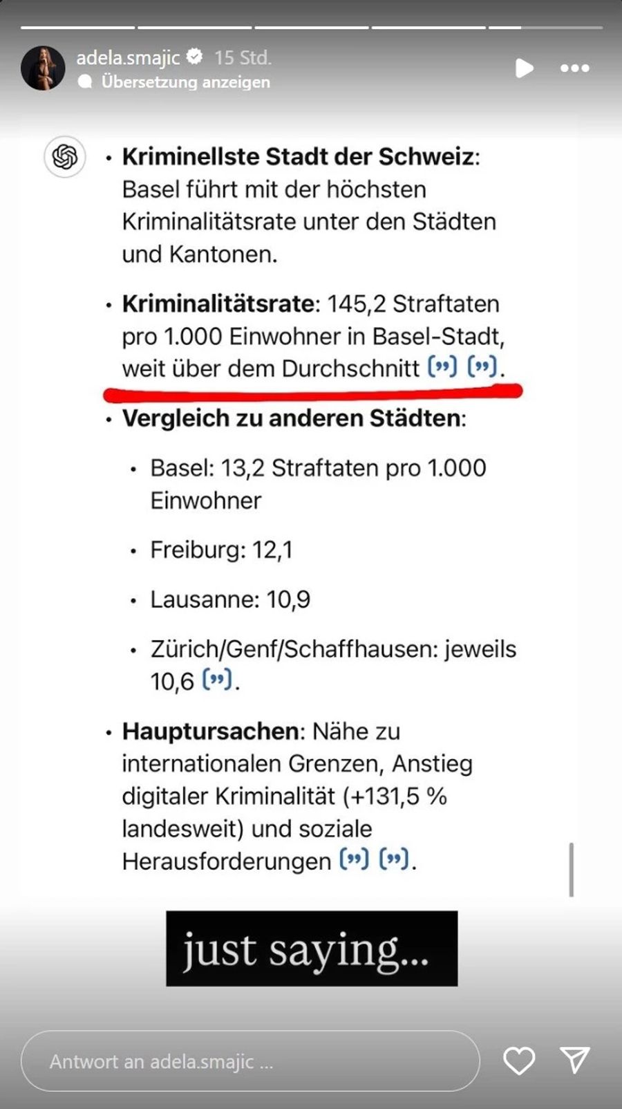 Ihr Anliegen verdeutlicht sie mit einem Blick auf die Statistik.