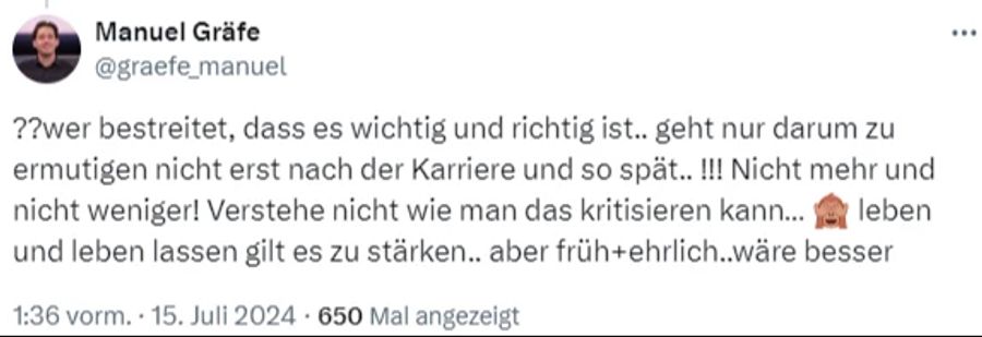 Der Schiedsrichter haltet das Coming-out für spät.