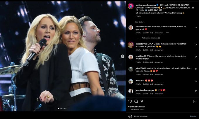 Melissa Naschenweng und Helene Fischer bei einem gemeinsamen Auftritt. (Archivbild) melissa naschenweng