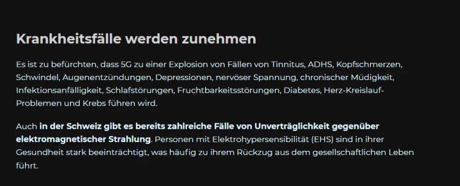 Frquencia warnt, wegen 5G werde es zu einer Explosion von Fällen von Tinnitus, Depressionen, Diabetes und Krebs kommen.