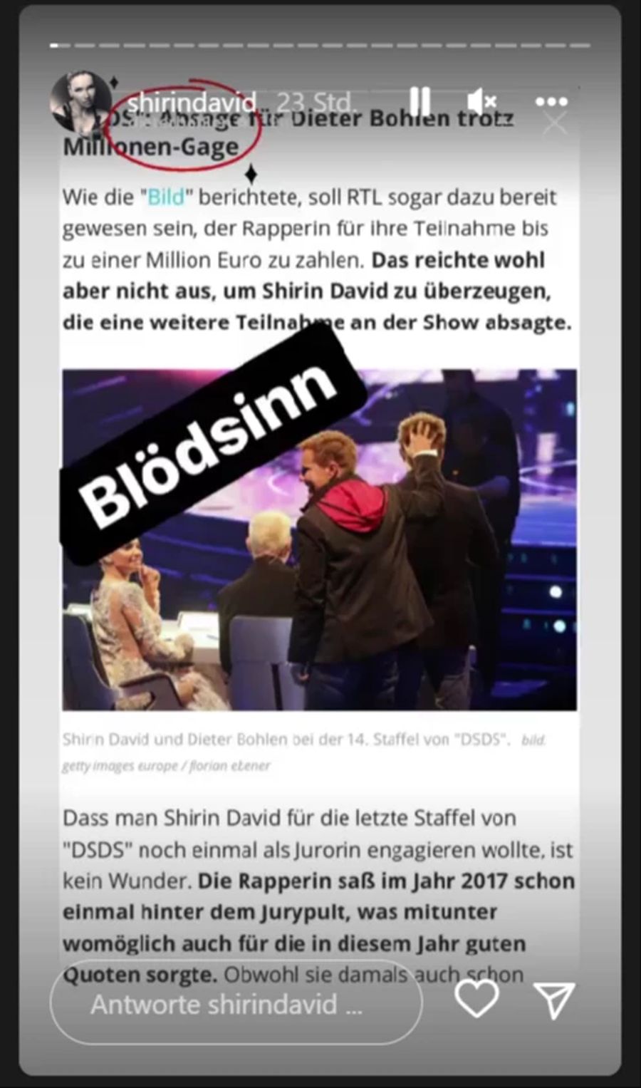 Dieses Bild postete Dieter Bohlen auf seinem Instagram-Account. Daraufhin folgte ein SMS-Chat mit Shirin David.