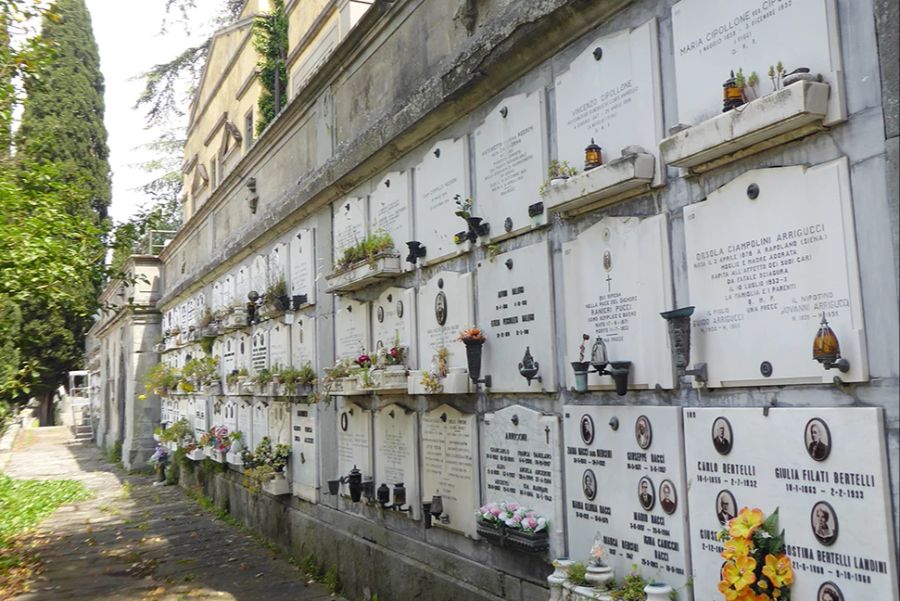 Friedhof Gräber Wand weiss