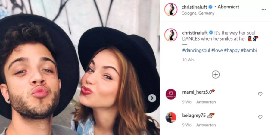 Luca Hänni und Christina Luft posieren für Instagram.