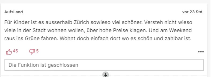 Es gibt viel Unverständnis für den Wunsch in der Stadt wohnen zu wollen