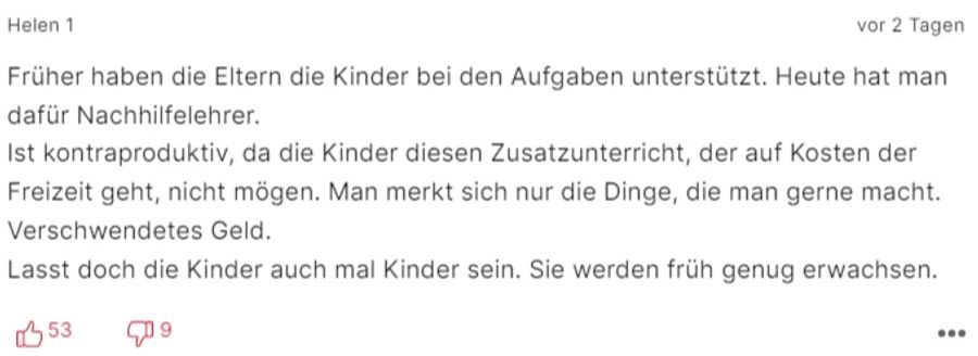 Man solle «die Kinder auch mal Kinder» sein lassen, findet «Helen 1».