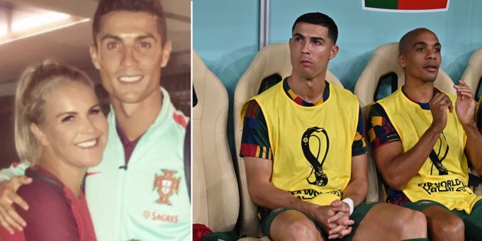Ronaldo mit seiner Schwester Katia Aveiro (l.) und auf der Ersatzbank (r.) an der WM 2022. Ronaldo WM 2022
