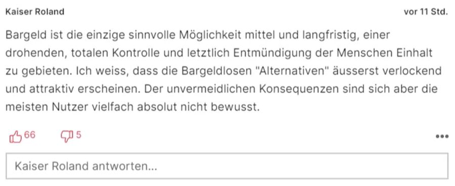 «Kaiser Roland» ist sich sicher, dass Bargeld das einzige Sinnvolle für die Zukunft ist.