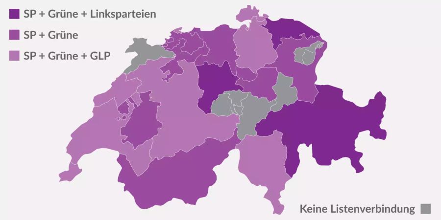 Die Grünen und die SP gingen bei den Wahlen 2019 in 17 Kantonen Listenverbindungen ein.