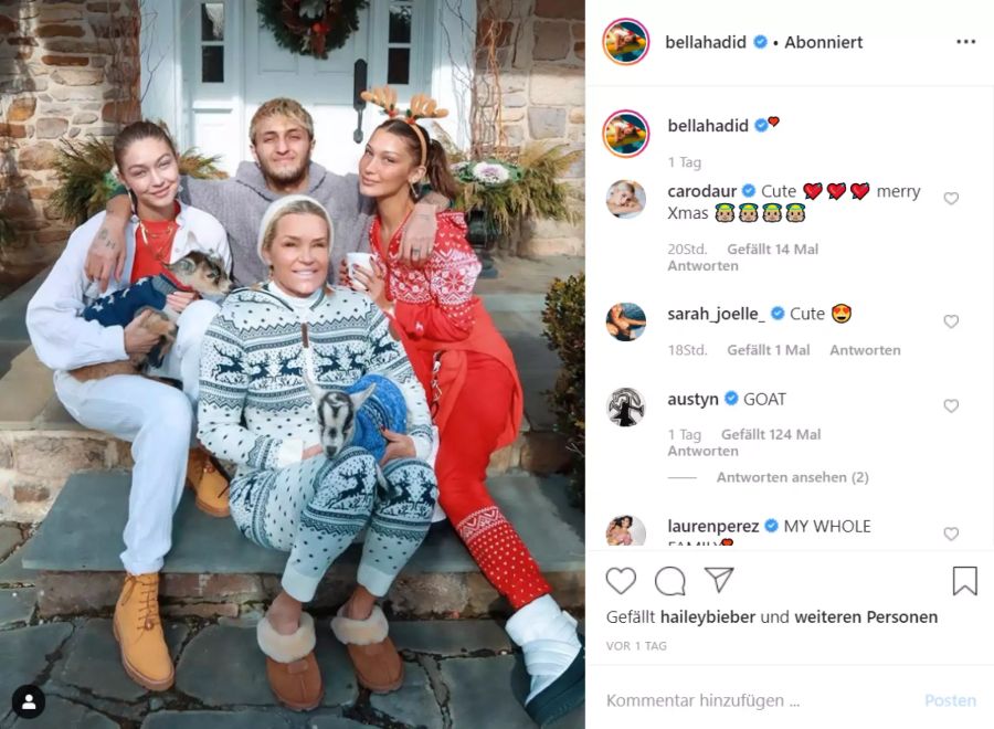 Auch die Familie von Gigi (l.) und Bella (r.) Hadid war im Weihnachtsfieber.