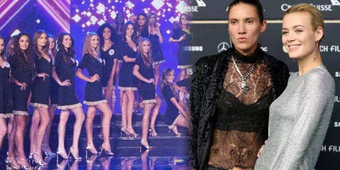 Tamy Glauser (hier mit Freundin Dominique Rinderknecht) soll Miss Europe Continental werden. Links die Kandidatinnen der letzten Wahl. tamy glauser