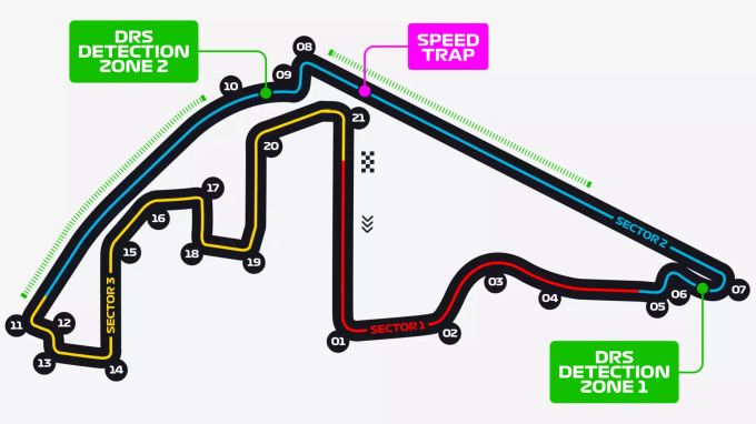 Die Streckenkarte zum Abu-Dhabi-GP der Formel 1. Formel 1 Abu Dhabi
