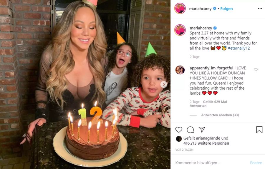 Für immer 12! Mariah Carey sorgt an ihrem Geburtstag für Schmunzler.